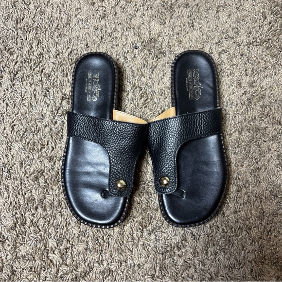 Coach and Four Black Leather Sandals - Picture 1 of 5